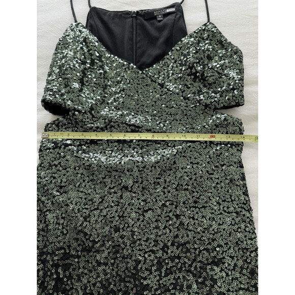 Badgley Mishka Emerald Green Gown With Cut-Outs Full Length W/Sweep Train Sz 8 - Picture 14 of 16